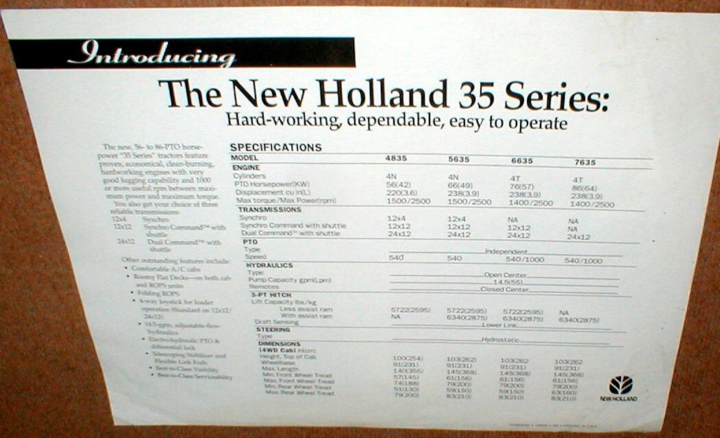 1996 Ford New Holland 35 Series Tractors Full Color Dealer Brochure