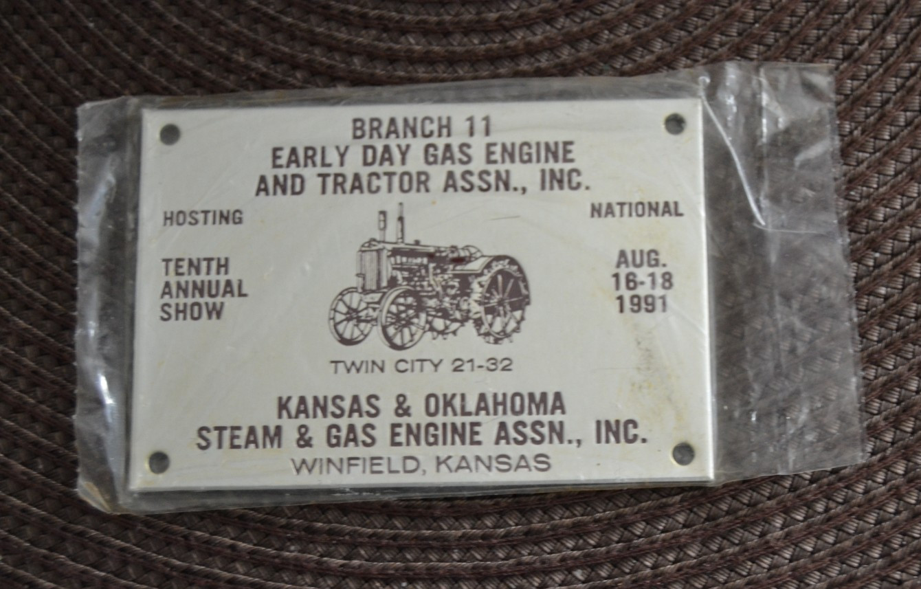 Antique Case Tractor Show Metal Badge Plaque 1991 KANSAS Branch 11 NIP