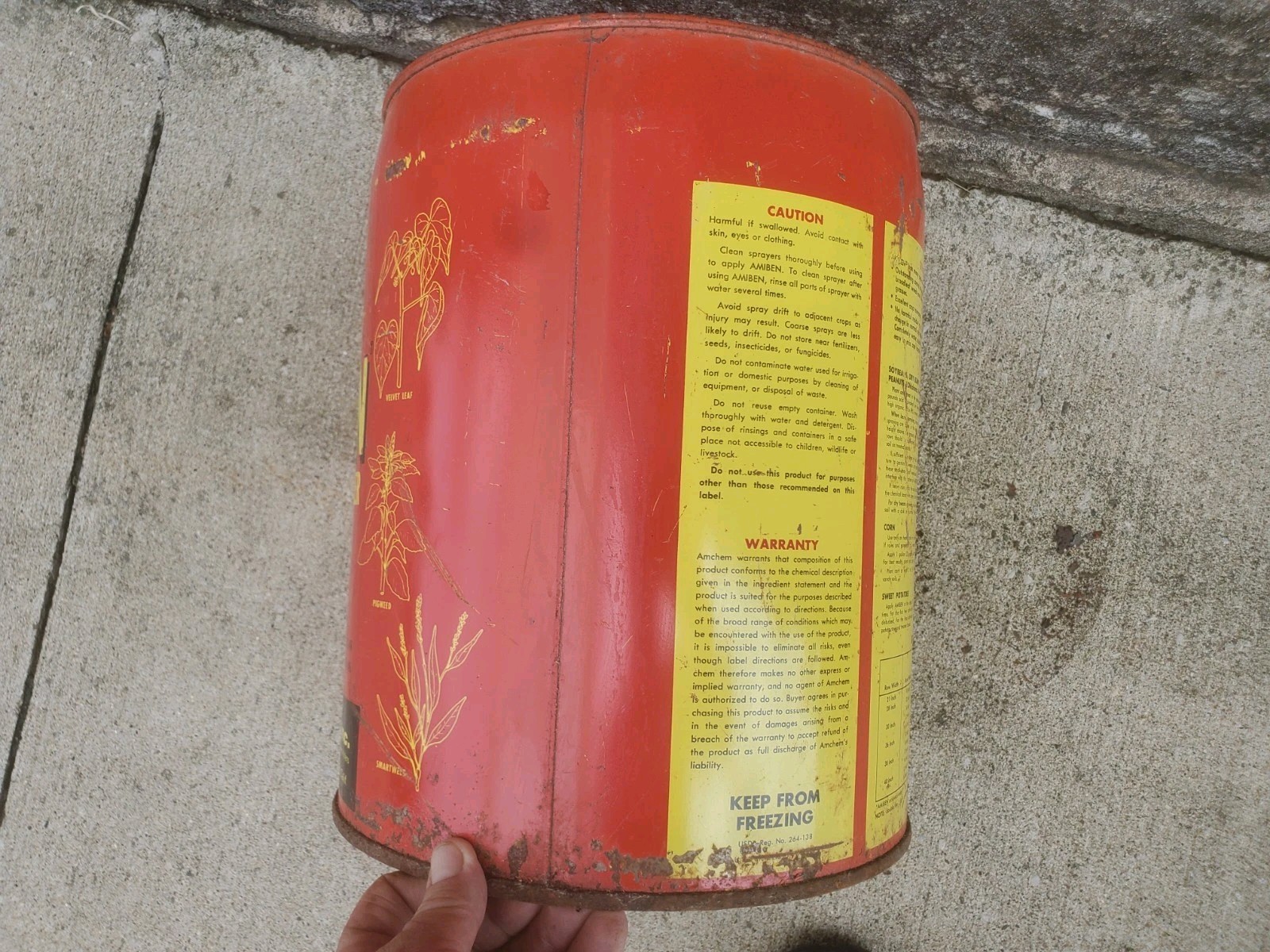 5 Gallon Metal Can Amiben Herbicide No Lid Soybean Weed Control Farm Decor #2
