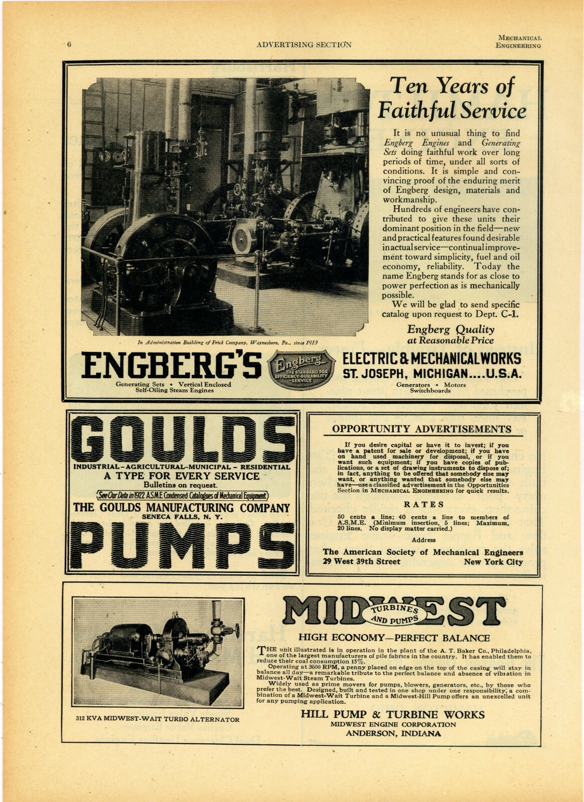 1923 Engberg&rsquo;s Electric & Mechanical Works Ad: Frick Co. Pic – Waynesboro, PA