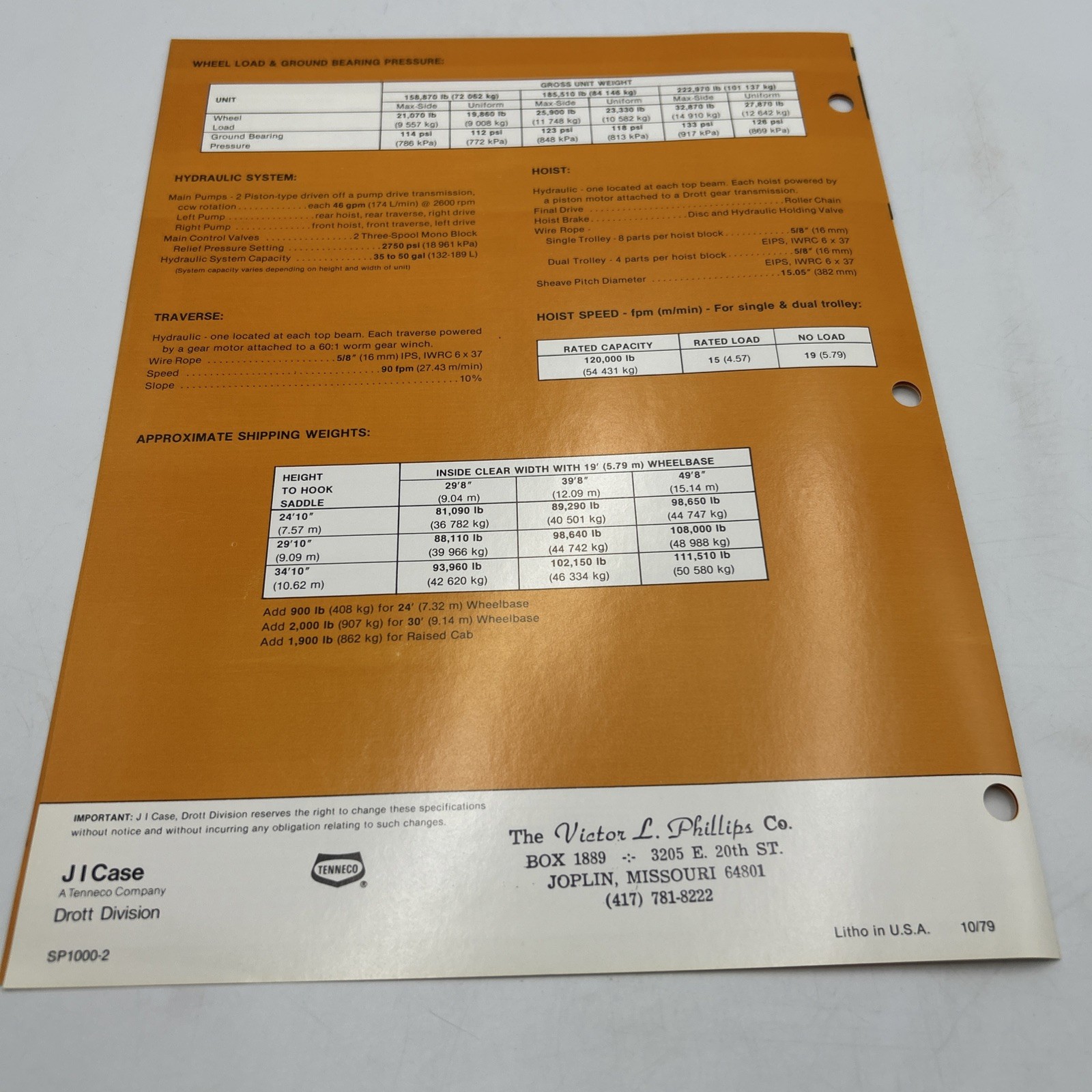 Drott 500 Series B Travelift Dealer&rsquo;s Brochure Tenneco Company