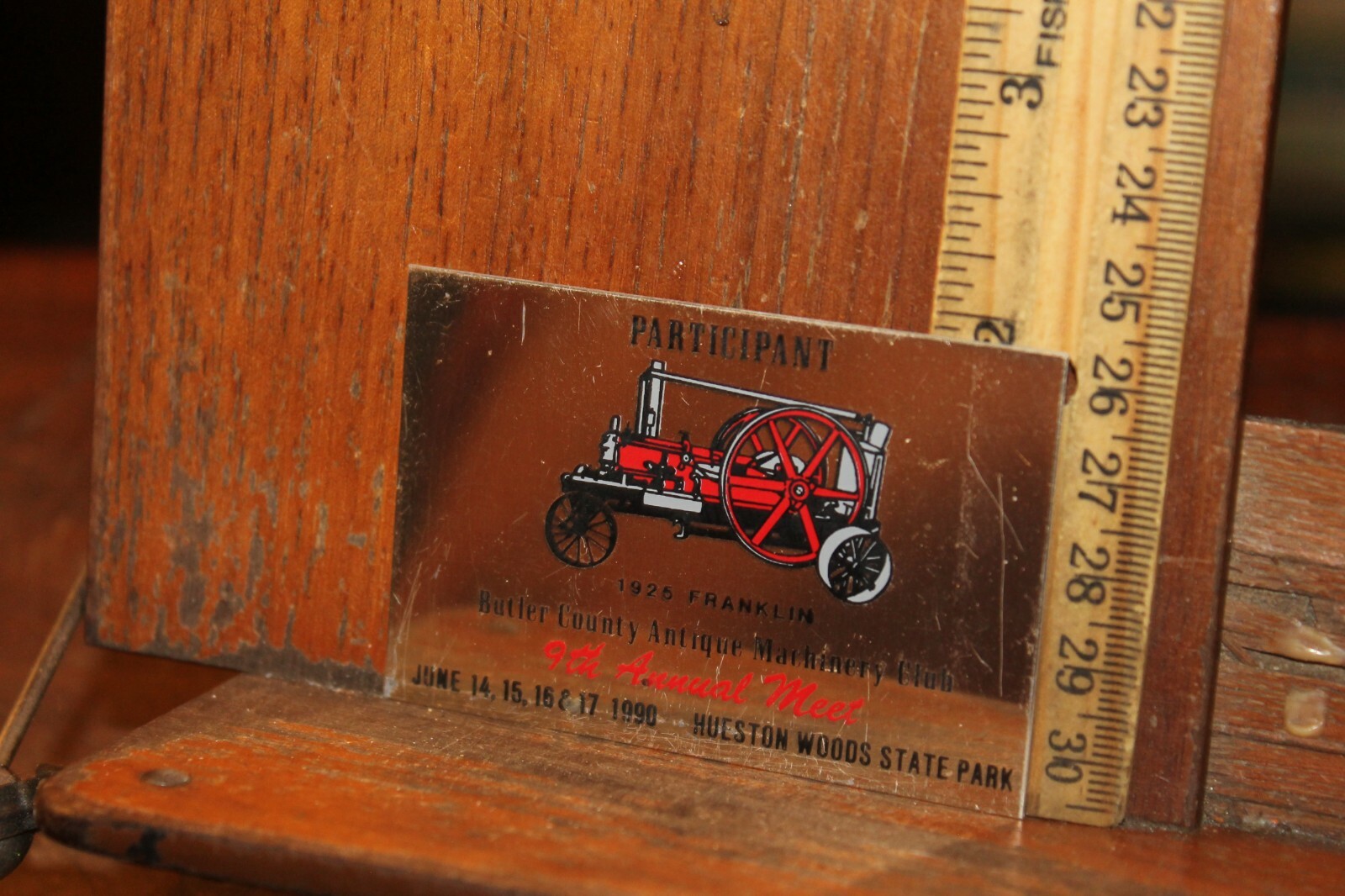 Vintage Brass Plate 1990 Butler County Antique Machinery Club Hueston Woods Park