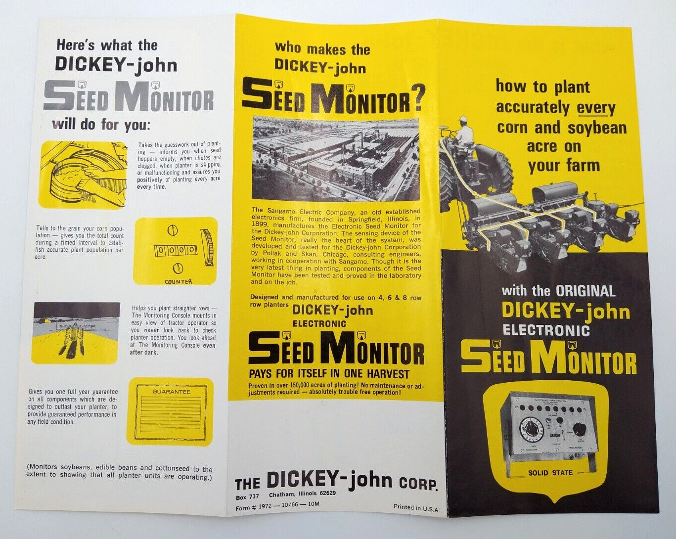 VTG 1960s Dickey-John Electronic Seed Monitor BROCHURE Solid State Crop Planter