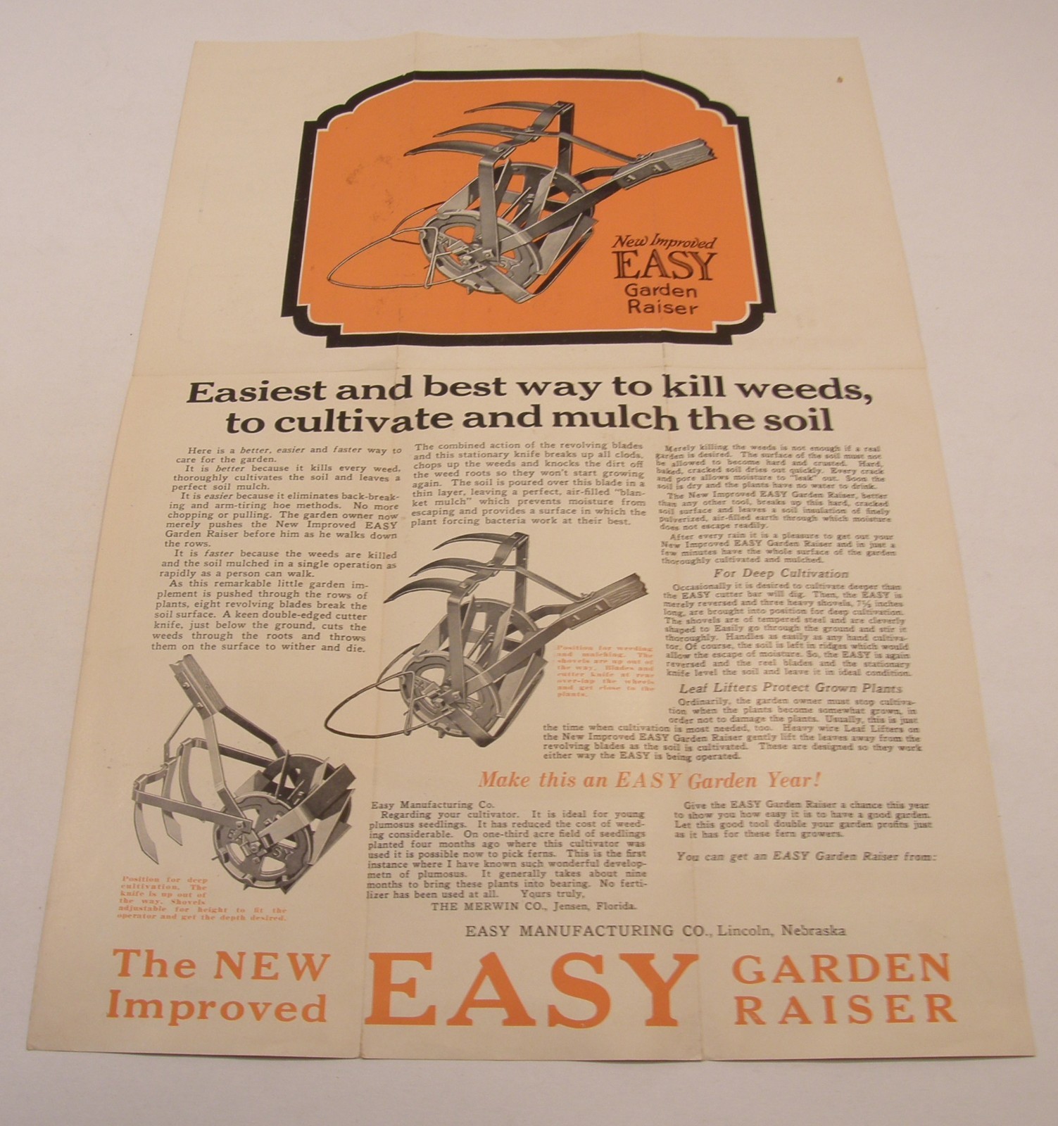 VINTAGE 30&rsquo;s ADVERTISING BROCHURE EASY MFG CO GARDEN CULTIVATOR LINCOLN NE
