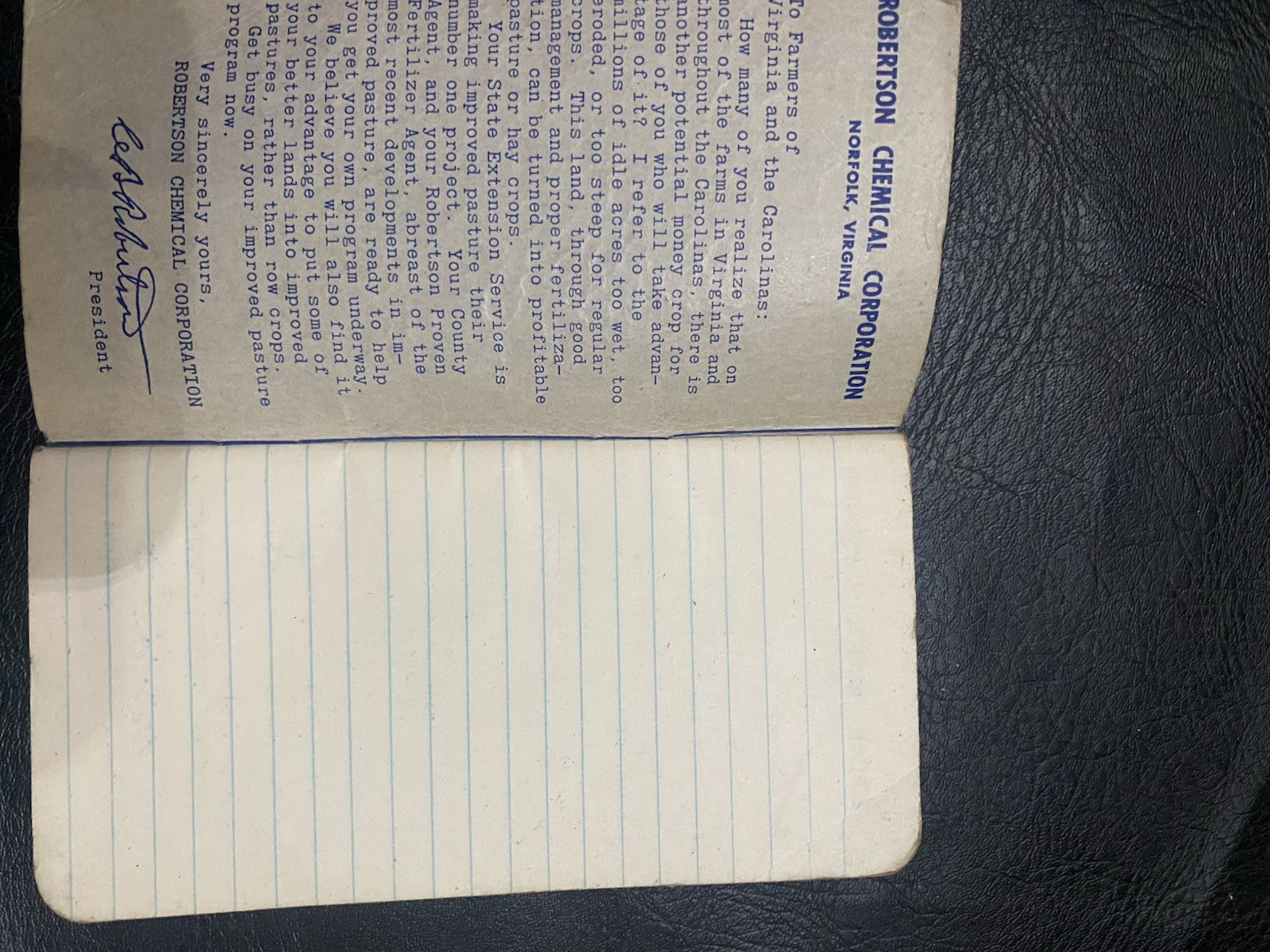 The 1953 Robertson Crop And Memo Book By Robertson Chemical Corp Norfolk VA