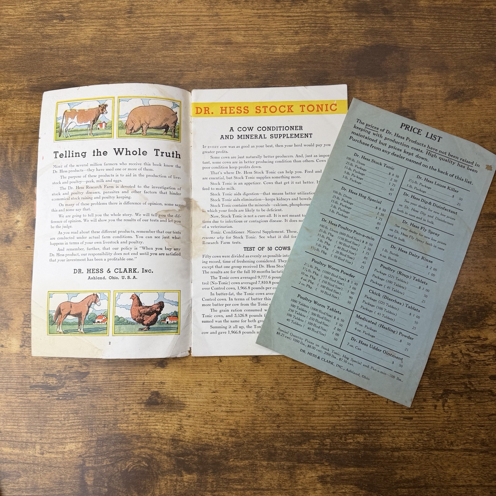 Antique 1930s Dr. Hess & Clark Annual Catalog Agriculture Ephemera + Price List