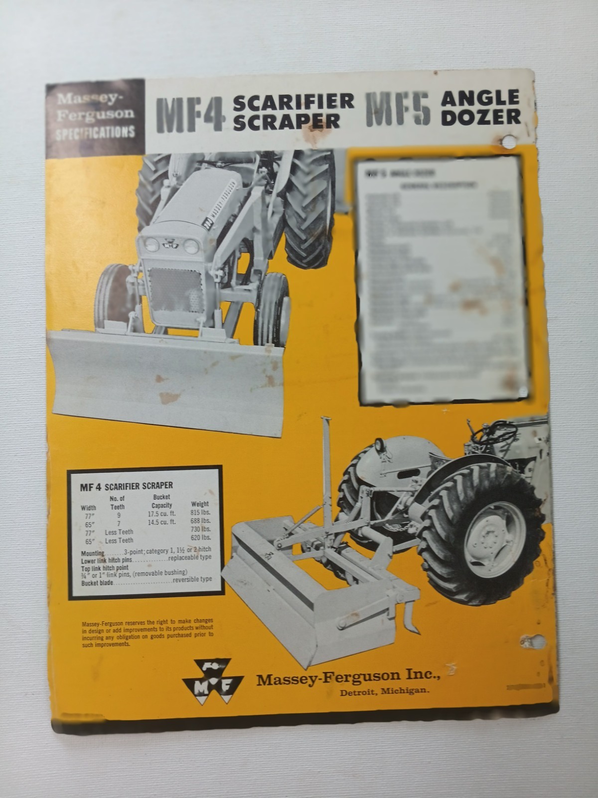 Vtg Massey Ferguson MF 4 Scraper, MF 5 Angle Dozer Dealer Brochure AD