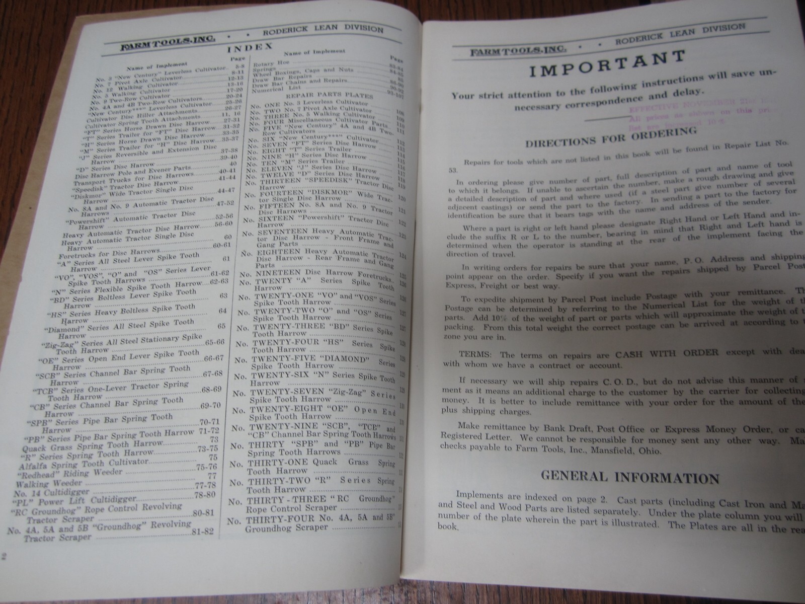Old Vintage 1939 – Roderick Lean Agricultural Implements – CATALOG – Farm Tools