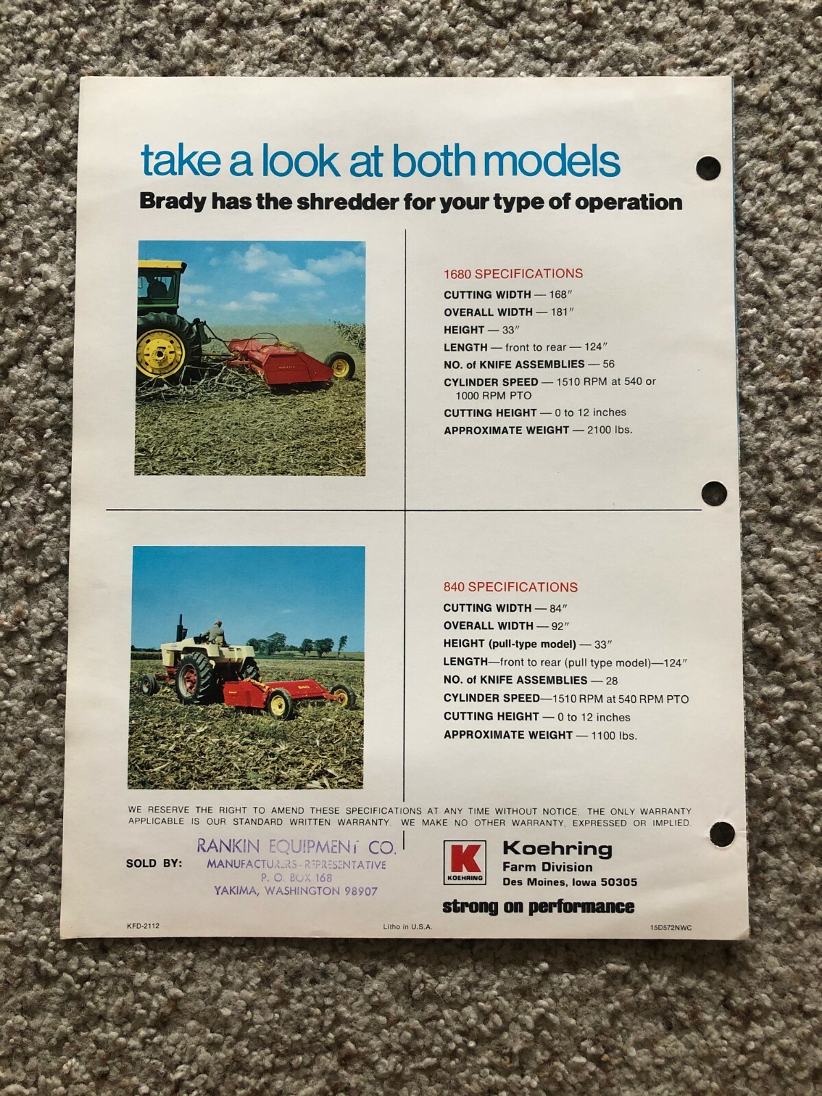 1972 Brady farm equipment, multi-crop shredders sales literature.