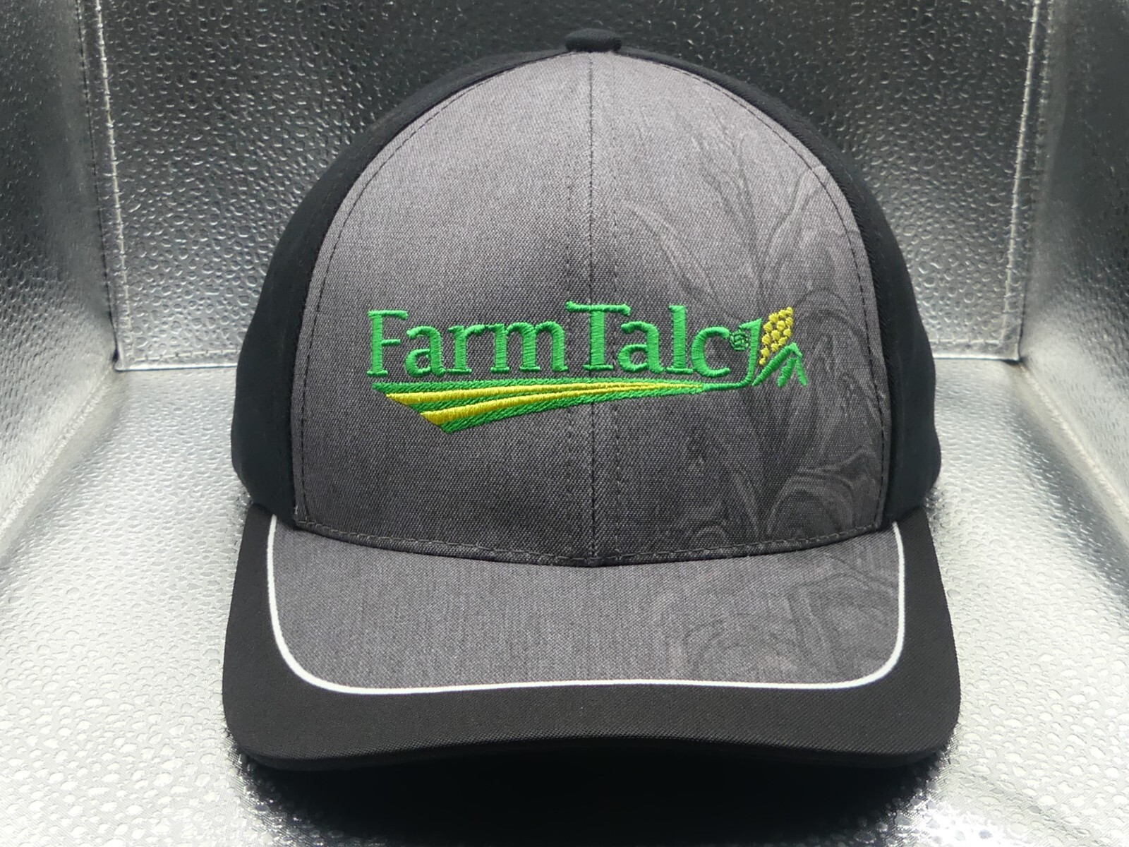 FarmTalc Gray Black Green Yellow White U.S.A. Farm Advertising Snapback Hat Cap