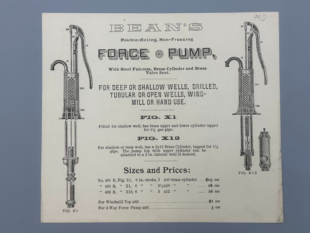 c 1880 BEAN&rsquo;s Water Force PUMP Holton Mfg Antique FARM Advertising INDIANAPOLIS