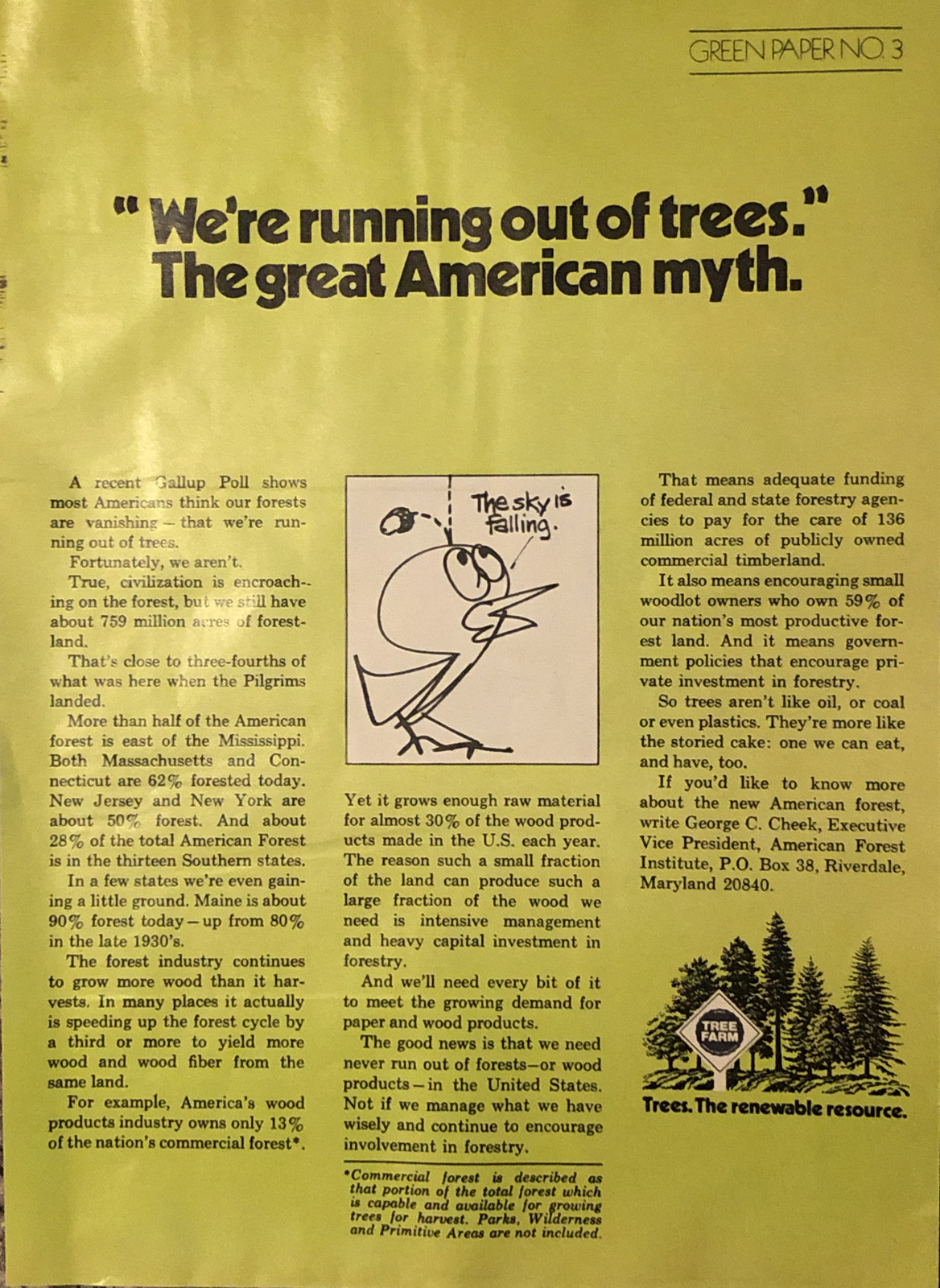 1974 American Forest Institute PRINT AD Run Out of Trees Myth VTG 70s Tree Farm