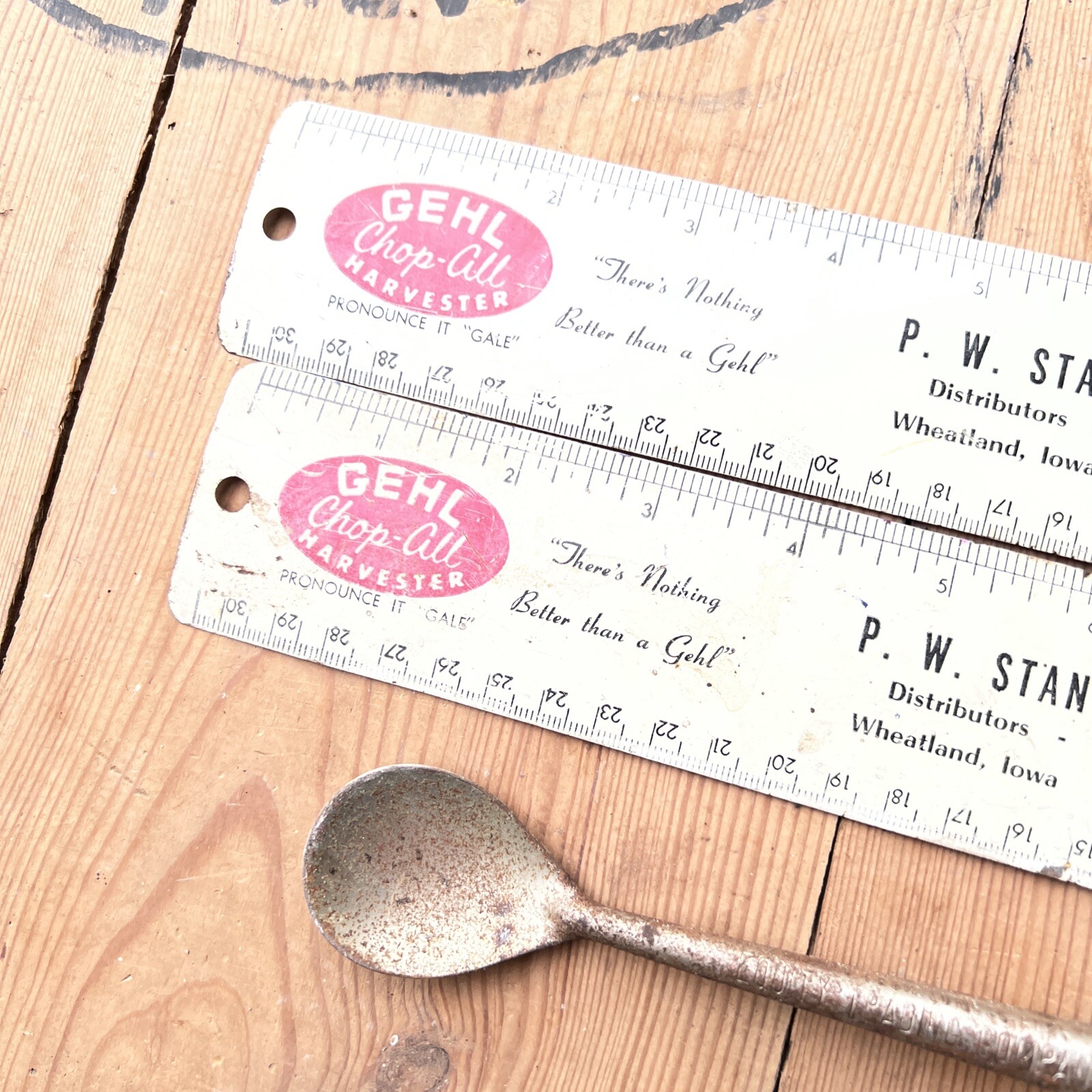 Advertising Wheatland, IA Gehl Hammer Mill Ruler Stanley Co Equity Trading Spoon