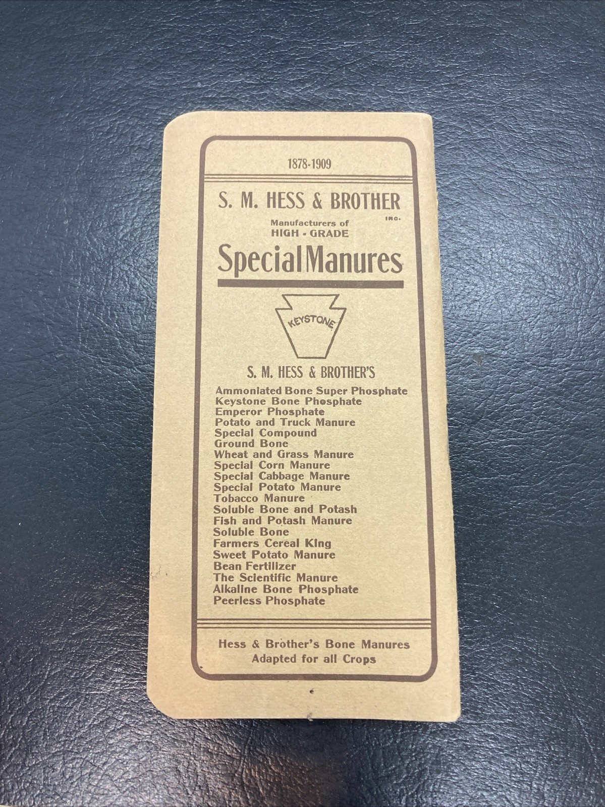 SM Hess & Brother Fertilizers Memo Book Philadelphia Pa 1909