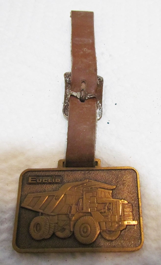 EUCLID CONSTRUCTION EQUIPMENT METAL WATCH FOB VINTAGE ADVERTISING DUMP TRUCK