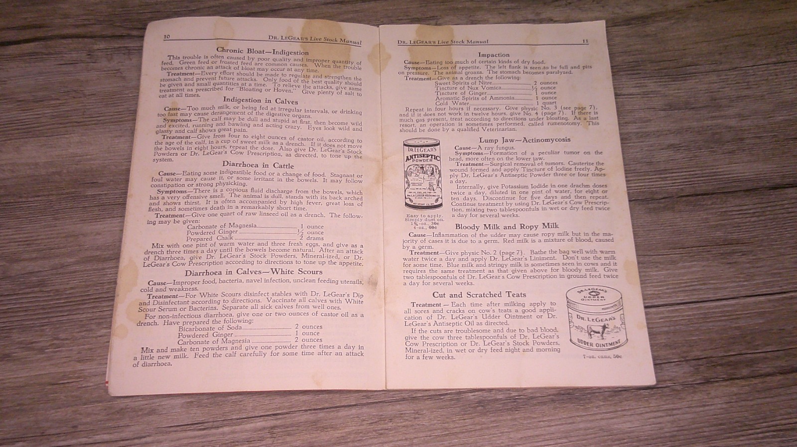 Dr. LeGear&rsquo;s livestock manual treatment of animals lots advertising 8O