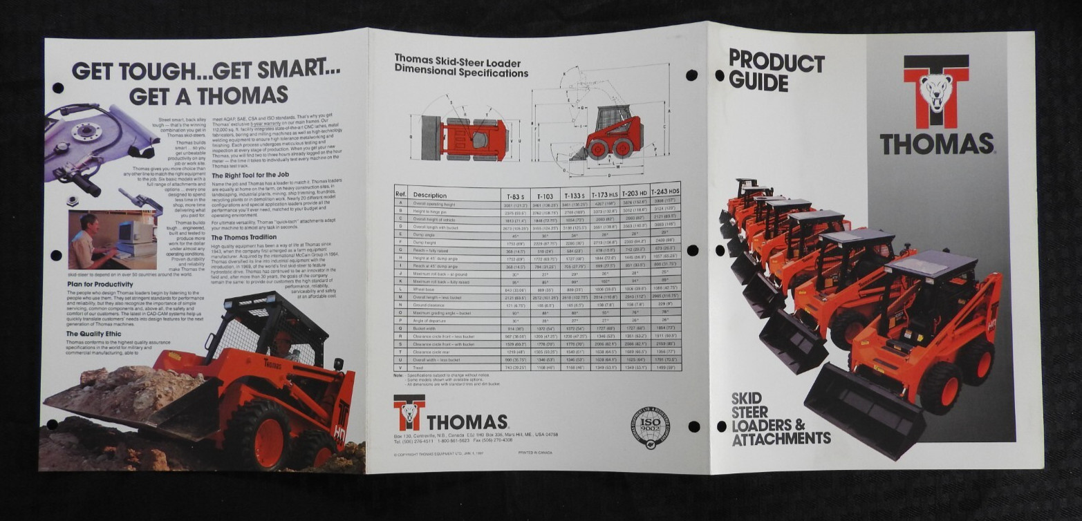 THOMAS T-83 T-103 T-133 T-173 T-203 T-243 SKID STEER LOADER TRACTOR BROCHURE NMT