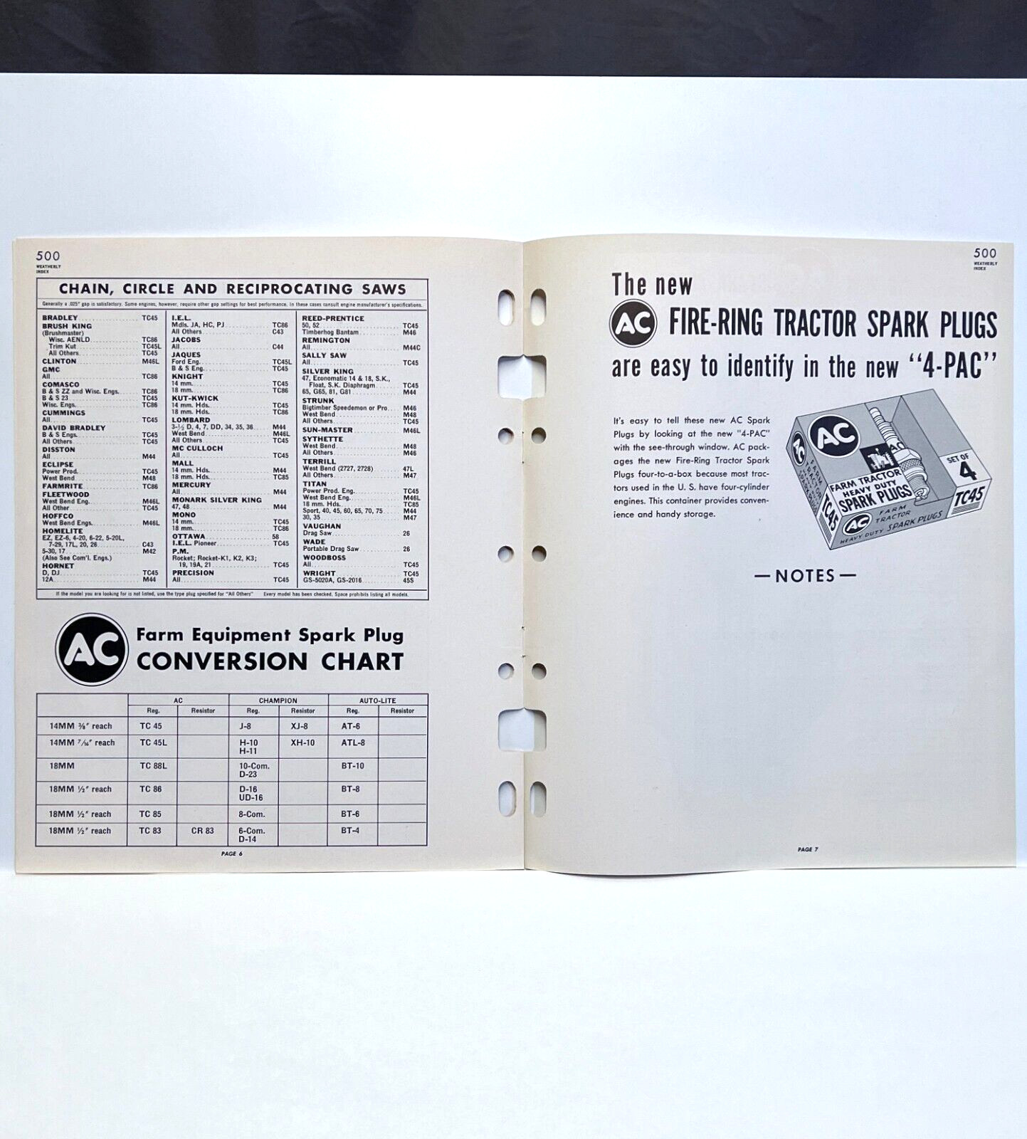 Vintage AC Farm Equipment Spark Plugs Tractor Heavy Equipment Sales Brochure