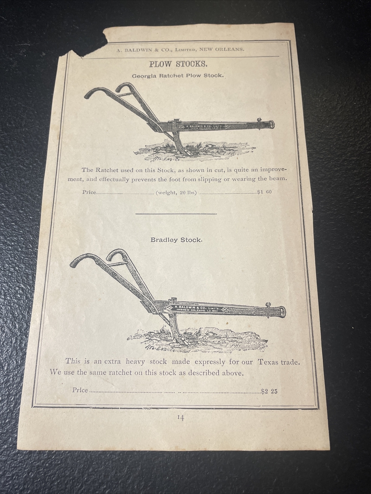 1891 Baldwin Georgia & Bradley Plow Farm Advertising – New Orleans – Louisiana
