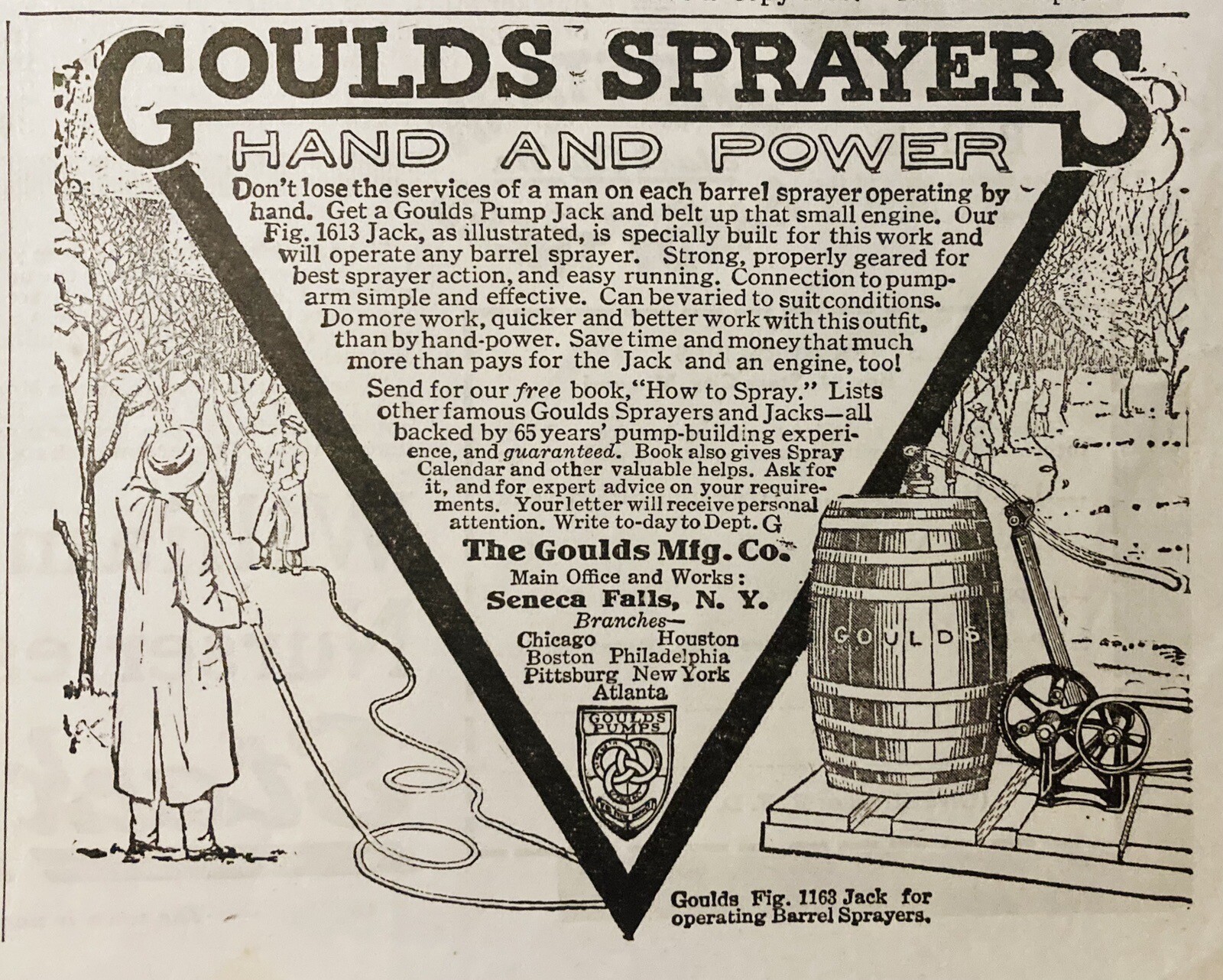 1916 AD.(XH72)~GOULDS MFG. CO. SENECA FALLS, NY. GOULDS ORCHARD SPRAYERS