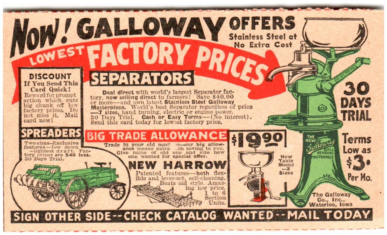 Magazine Promo Advertising Galloway Co Postcard Spreaders Separators Engines