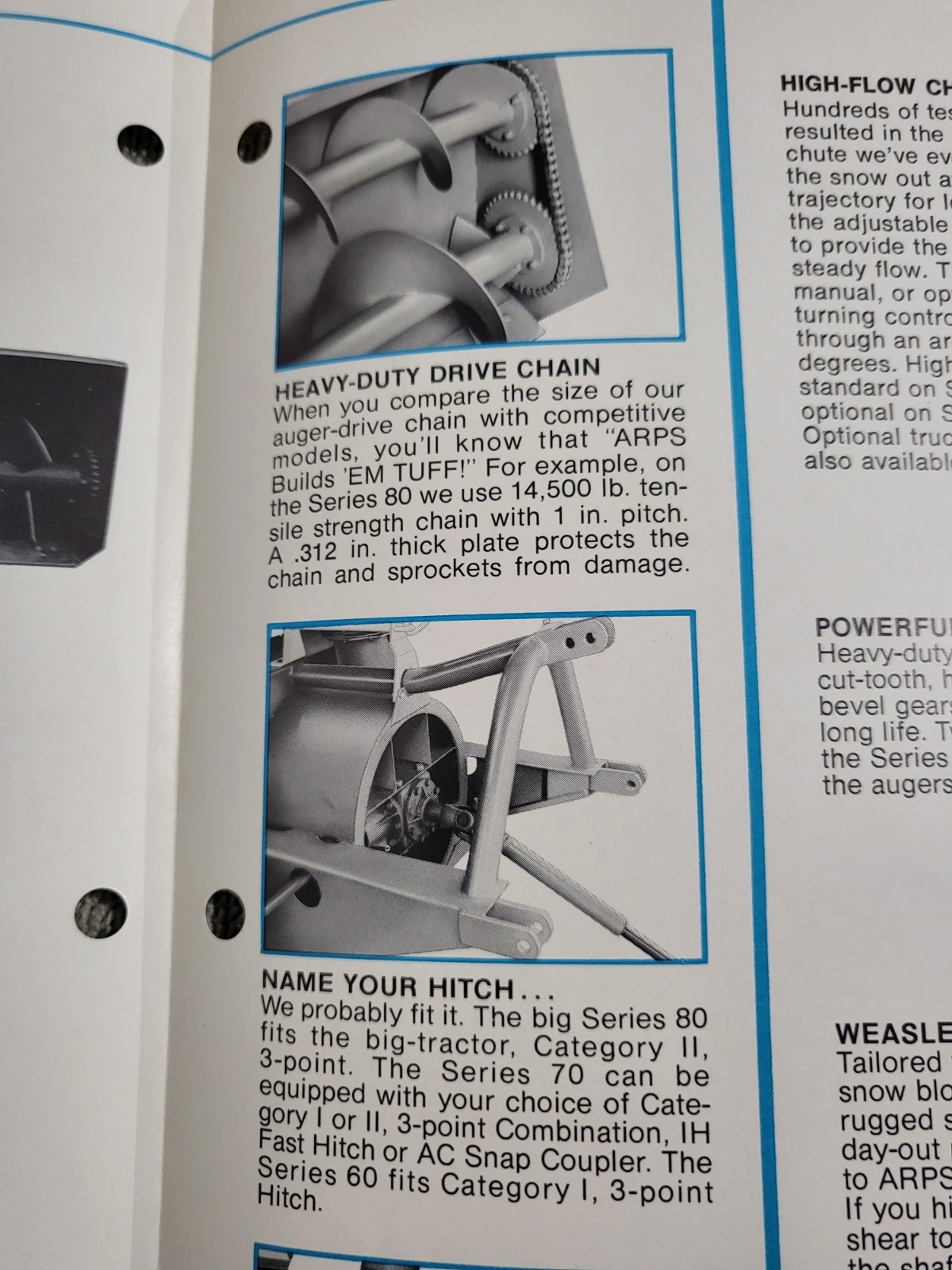 Original ARPS Series 60 70 80 Snowblowers Sales BROCHURE Tractor Rear Mount PTO