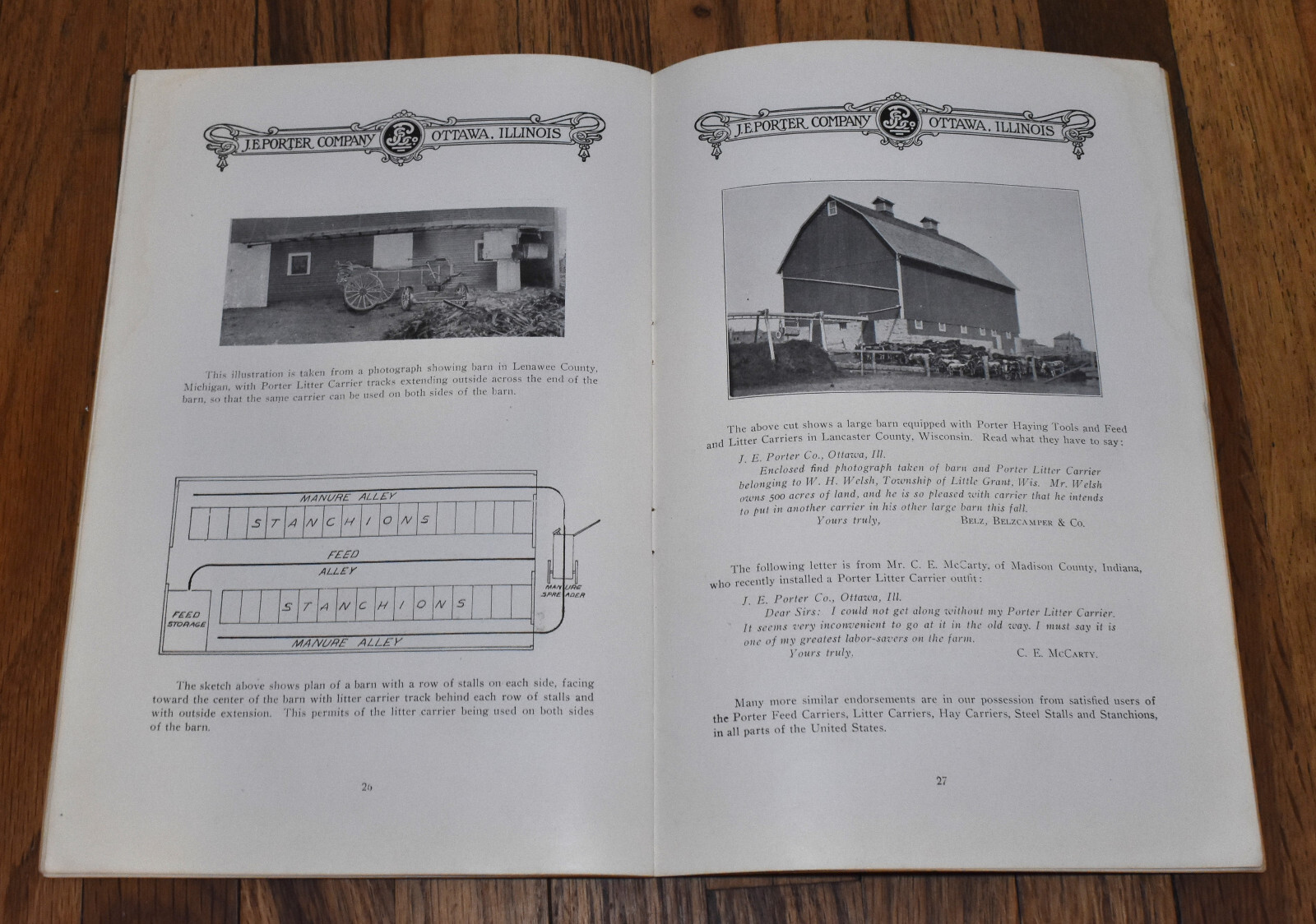 Vintage 1920s J.E. Porter Company Feed Litter Carriers Farm Sales Catalog Book