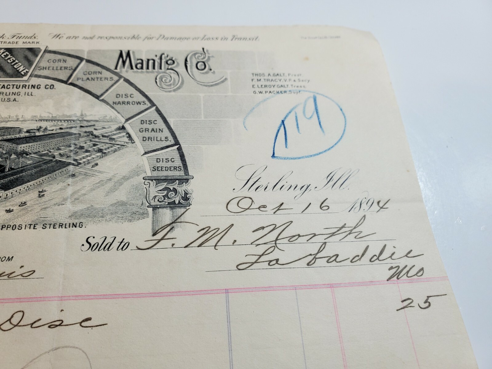 FARM IMPLEMENTS LETTERHEAD BILLHEAD 1894. KEYSTONE MANUFACTURING CO