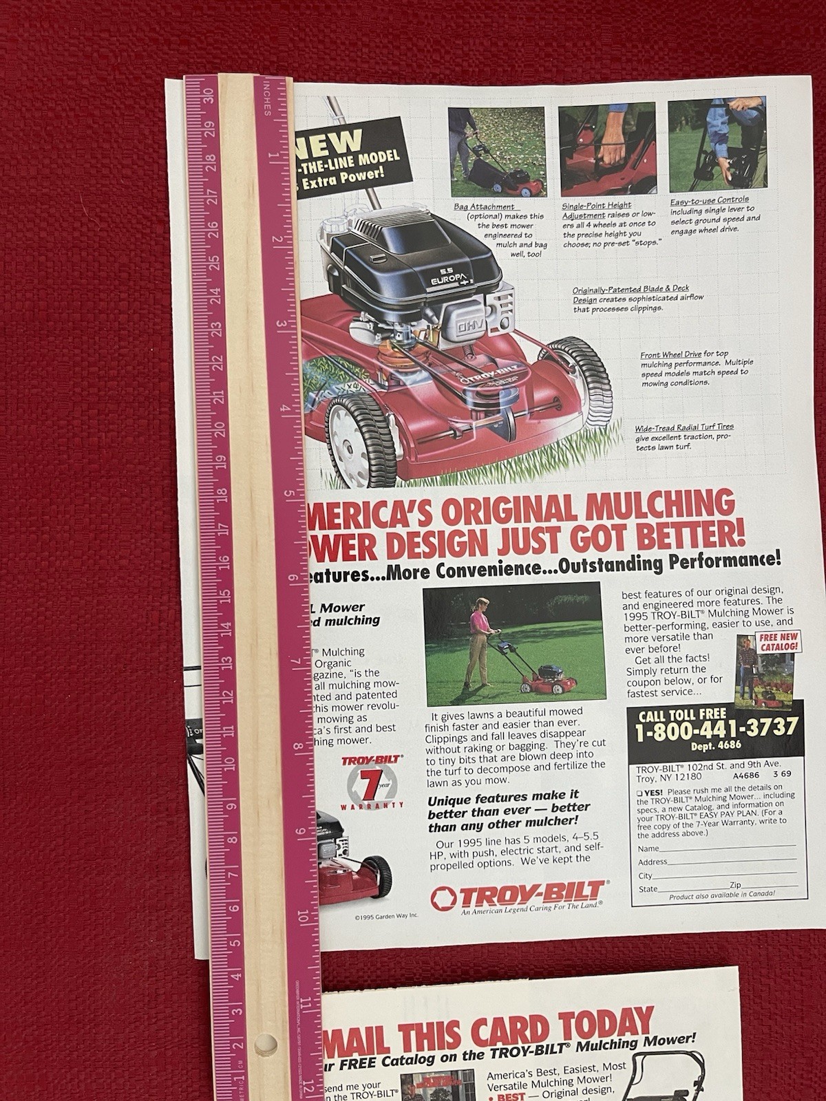 Vintage 1995 Print Ad Troy Bilt Mulching Lawnmower Advertisement