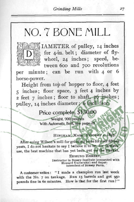 Wilson Bros 1909 CATALOG Grinding Mills + Bone Cutters Samples poultry farm feed