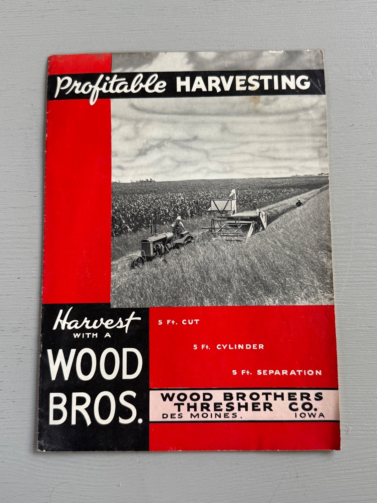 Vintage Brochure Wood Brothers Thresher Wheat Harvest Des Moines IA Farm 1938