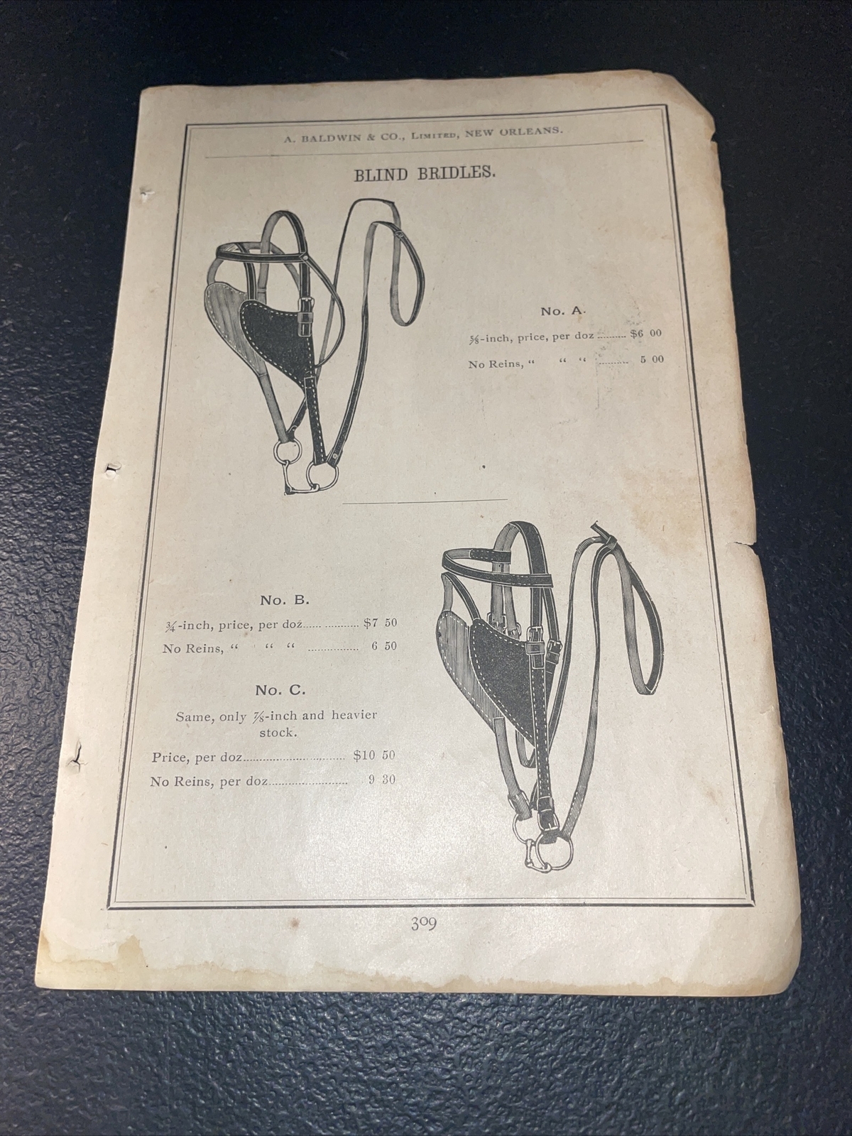 1891 Baldwin – Blind Bridles – Farm Advertising – New Orleans