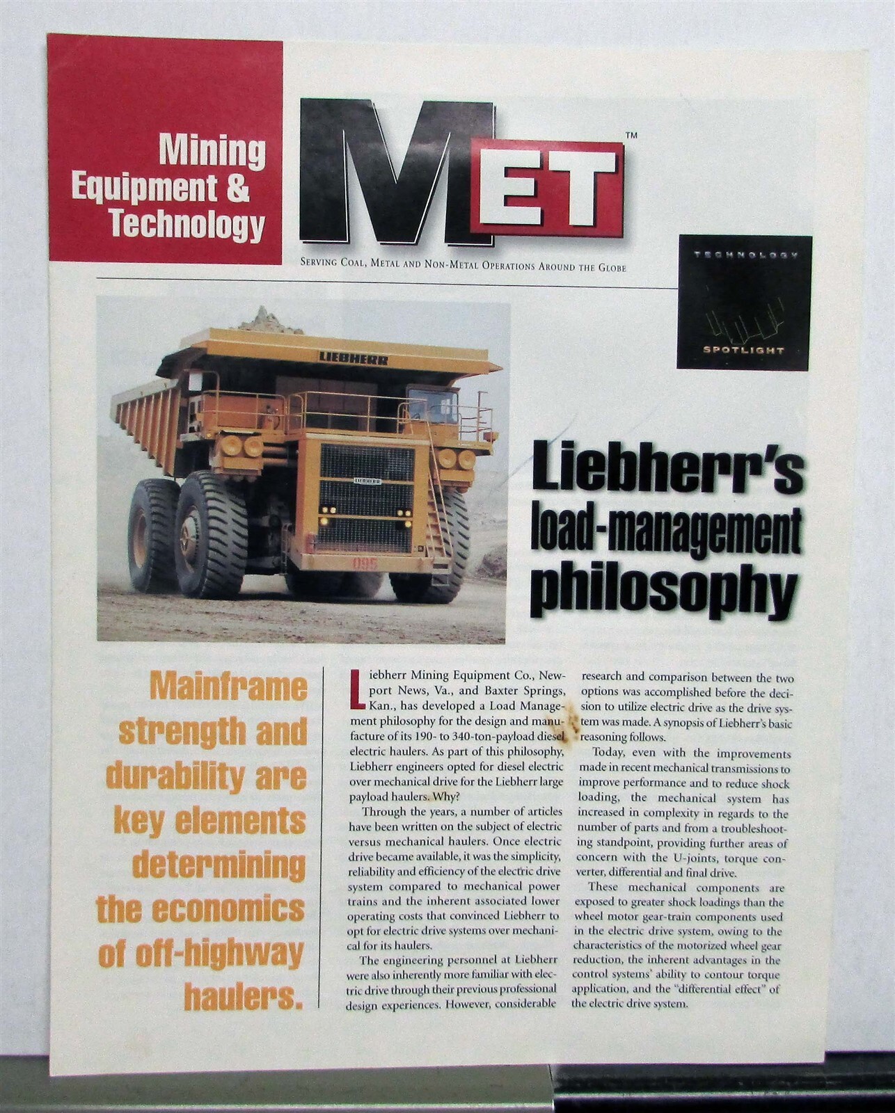 1998 Liebherr Mining Equipment Specifications Construction Sales Brochure