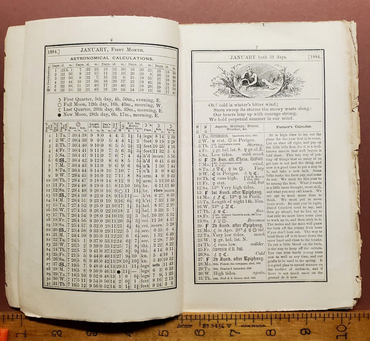 1884 Old Farmers Almanac Astronomical Calculations Farm Calendar Ads No 92