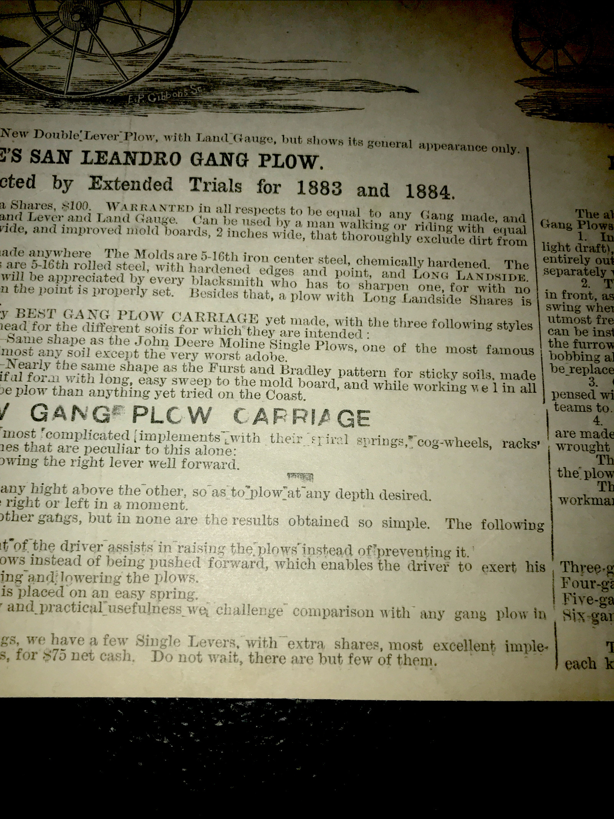 1883 San Leandro Gang Plow Farm Advertising – San Francisco – California 7×9