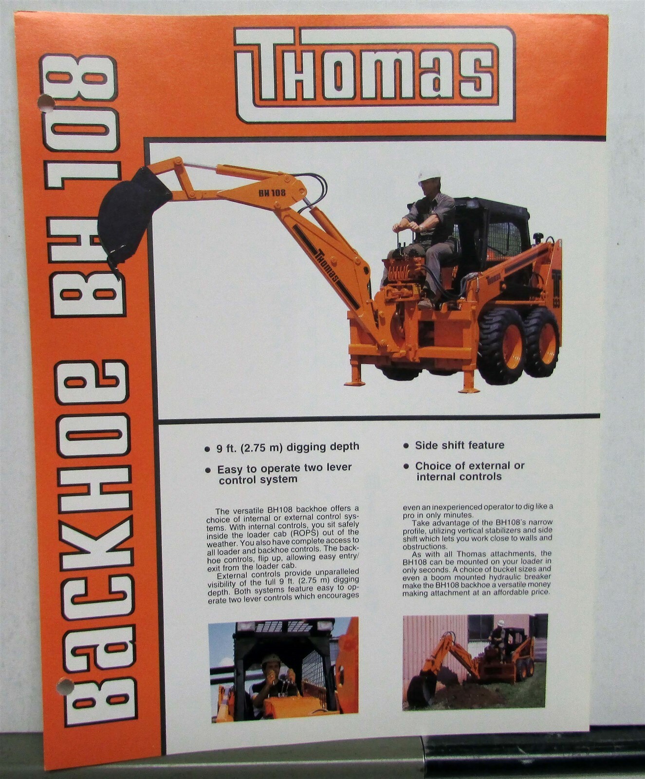 1980s Thomas Backhoe BH108 Construction Sales Data Sheet