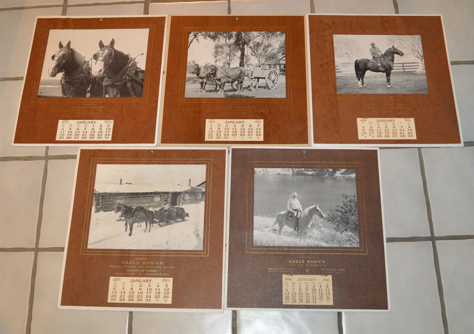 5 1946-1957 Earle Brown Calendars Camden Farms Mpls Morgan Horses