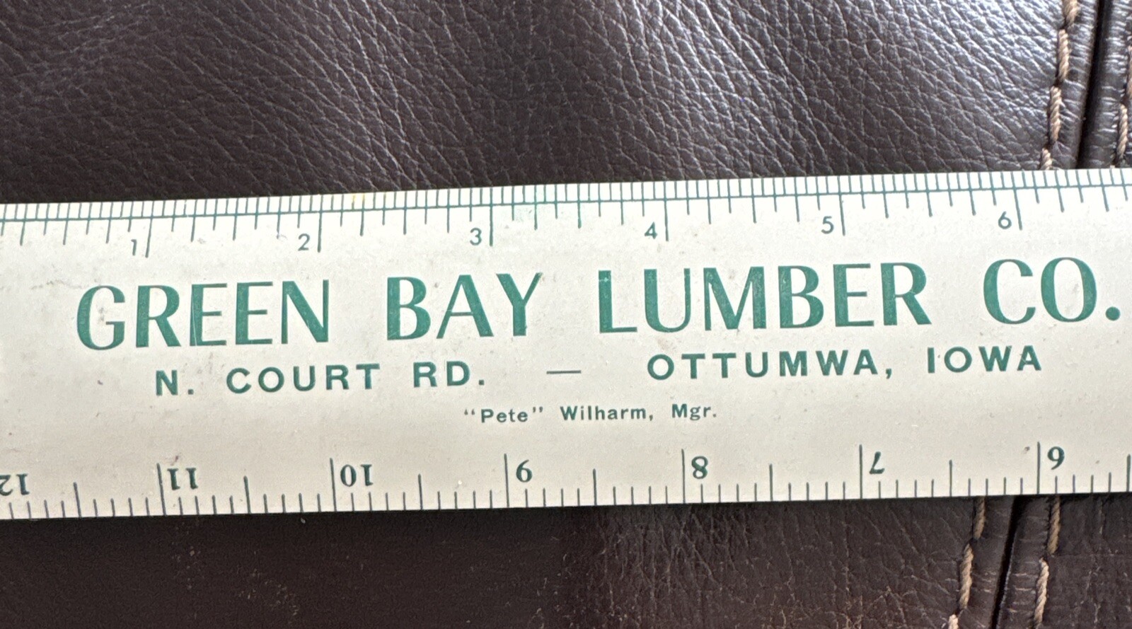 Vtg Green Bay Lumber Co Metal Ruler N Court Rd Ottumwa Iowa￼Pete Wilharm Mgr