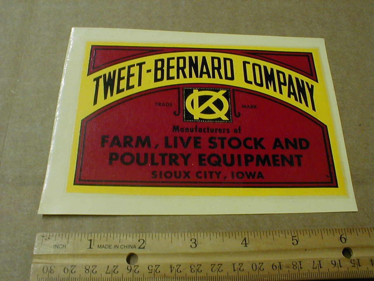 Tweet Bernard Co 1950s vtg rare water decal Sioux City IA Farm Poultry livestock