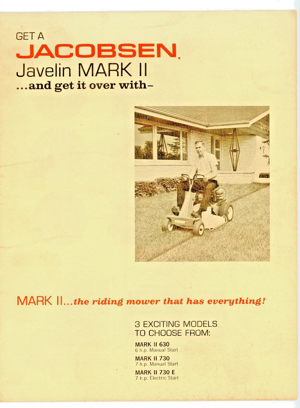 Jacobsen Javelin Mark II Mower 1970 brochure Jacobsen Man&rsquo;f Co Racine Wisc