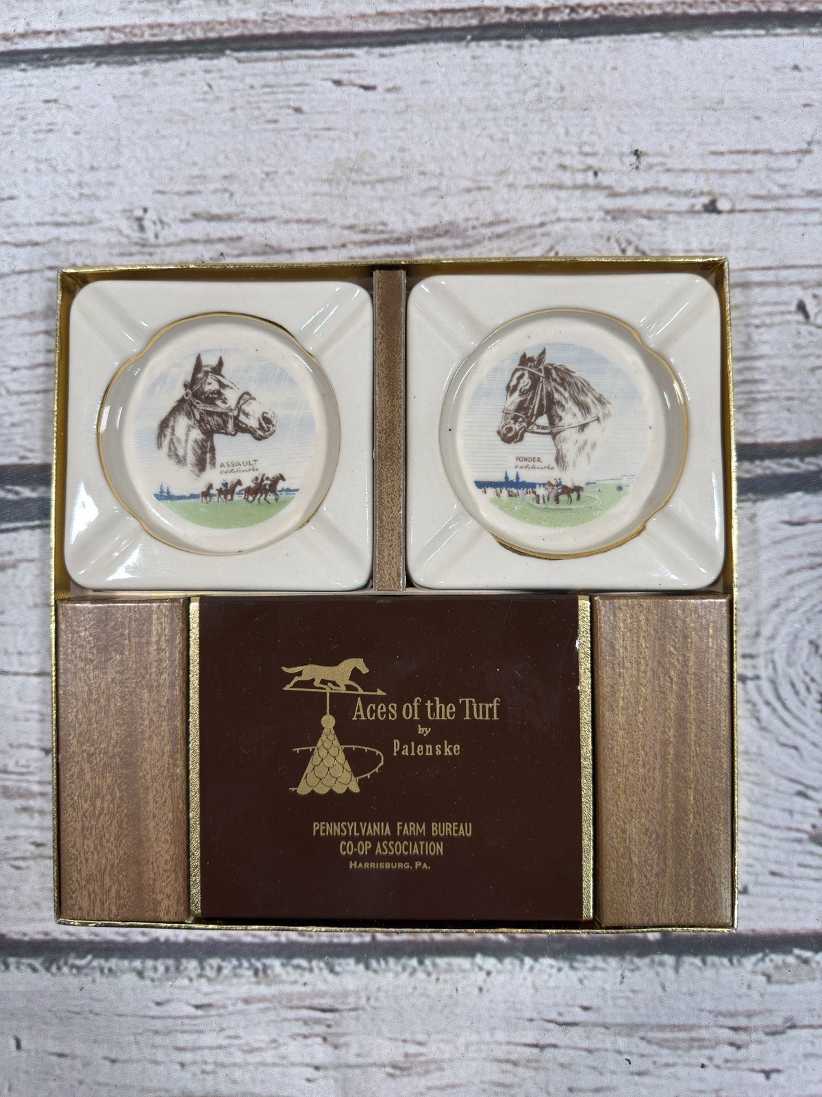 VTG Aces Of The Turf Palenske Pennsylvania Farm Bureau PA Ashtray/Playing Cards