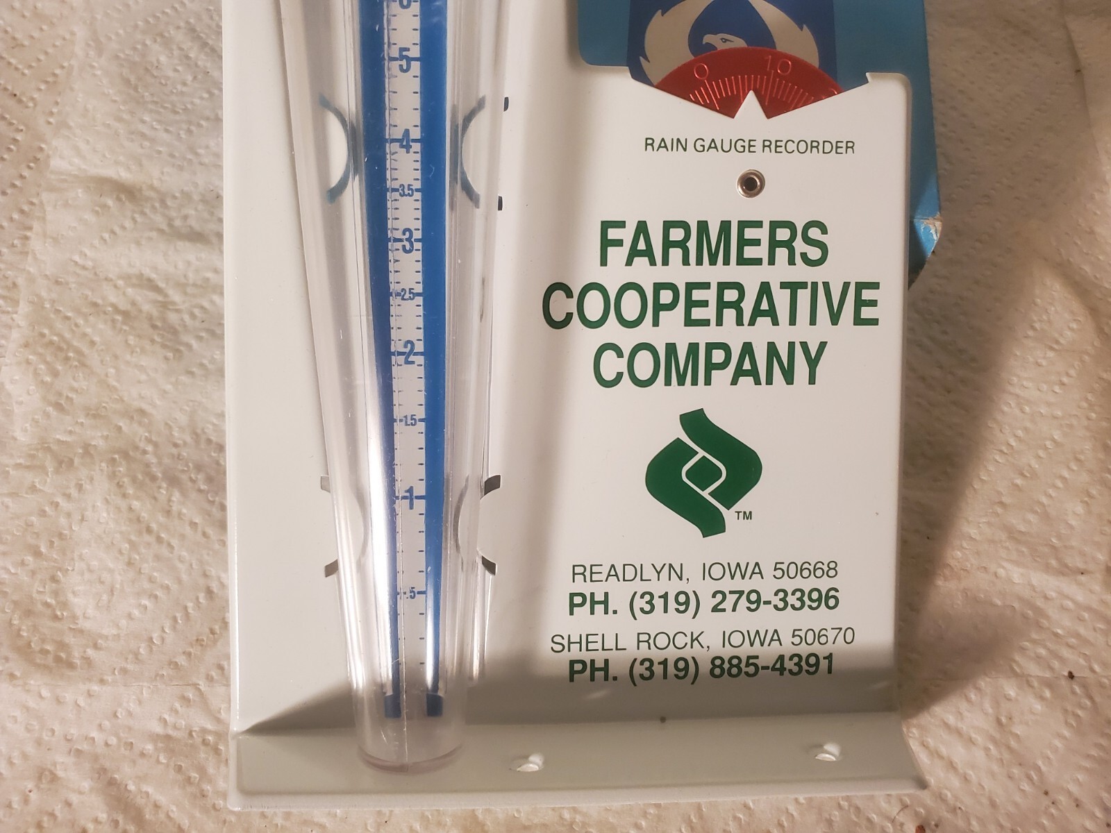 Metal Rain Guage Farmers Cooperative Readlyn Shell Rock Iowa Feed Grain Elevator