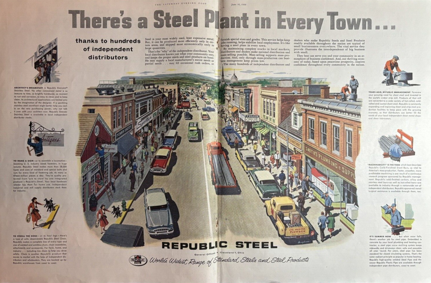 1956 Republic Steel Standard Products Plant Every Town Cleveland VTG Print Ad