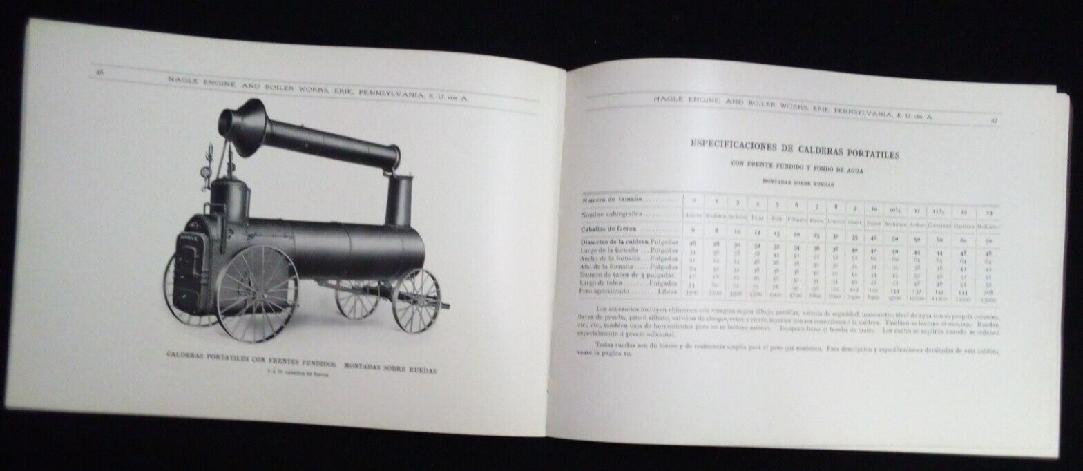 ANTIQUE 1906 NAGLE ENGINE AND BOILER WORKSCATALOG NO. 53 IN SPANISH a