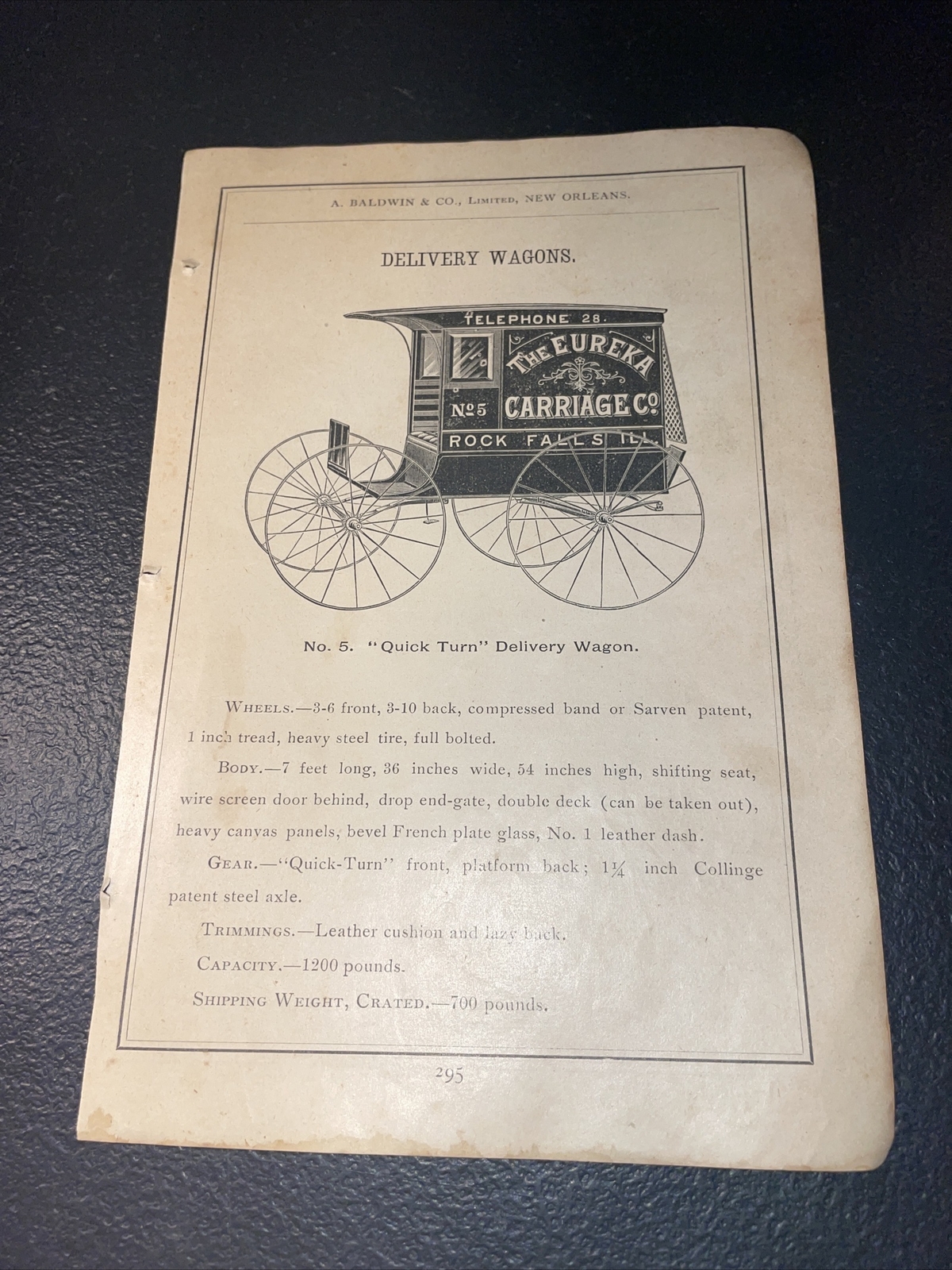 1891 Baldwin – Eureka Delivery Wagon – Farm Advertising – Rock Falls IL