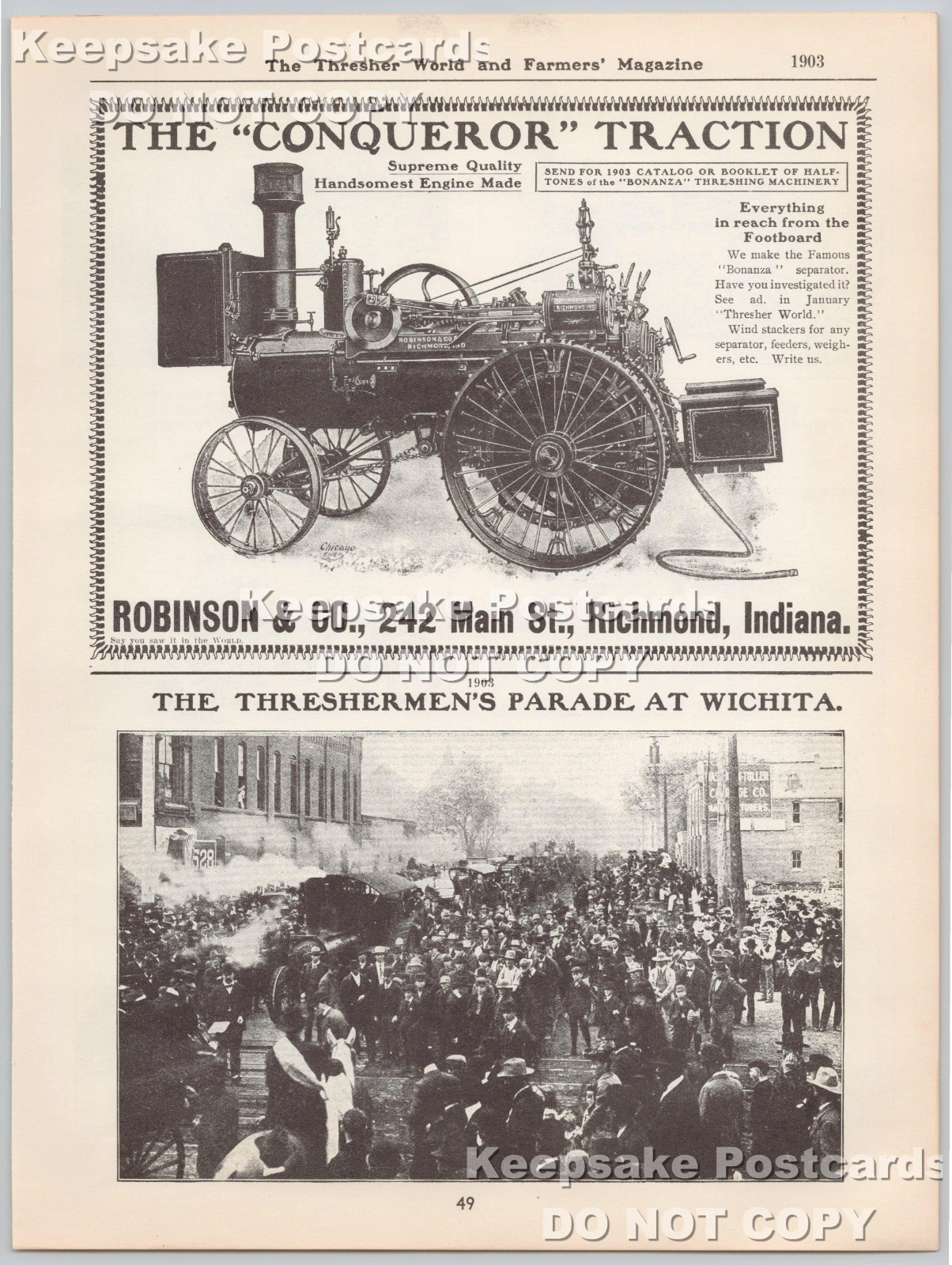 Robinson & Co. Steam Engine & Threshermen&rsquo;s Parade Wichita KS 1903 Farm Print Ad