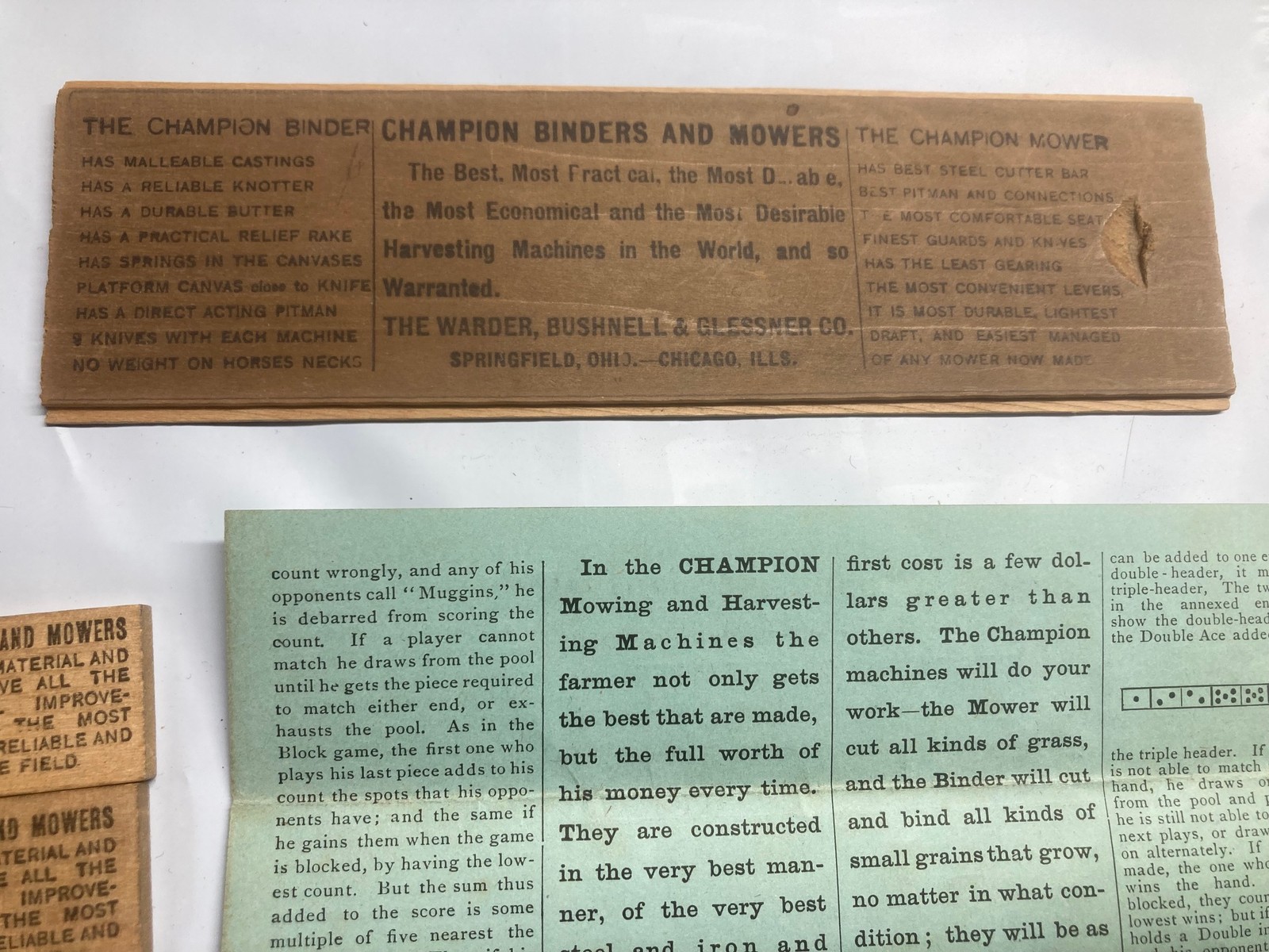 WARDER BUSHNELL & GLESSNER CHAMPION BINDER MOWER ADVERTISING PROMO DOMINOES SET