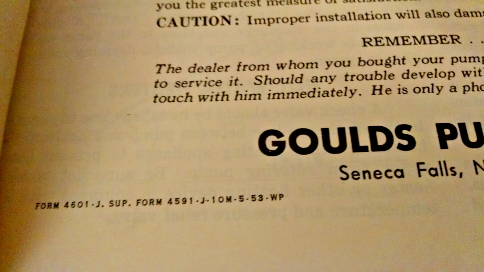 Goulds Service Manual Water Well Pump Home Farm 1940&rsquo;s 1950&rsquo;s Seneca Falls NY.