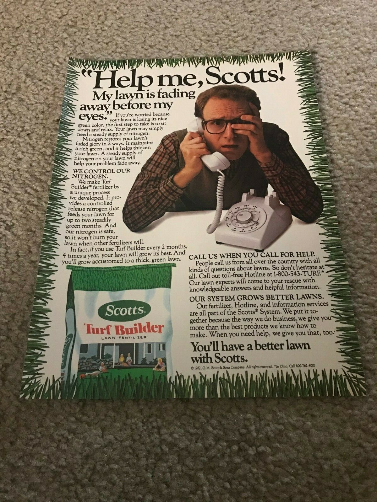 Vintage 1982 SCOTT&rsquo;S TURF BUILDER FERTILIZER Print Ad VERMICULITE? « SAFE »