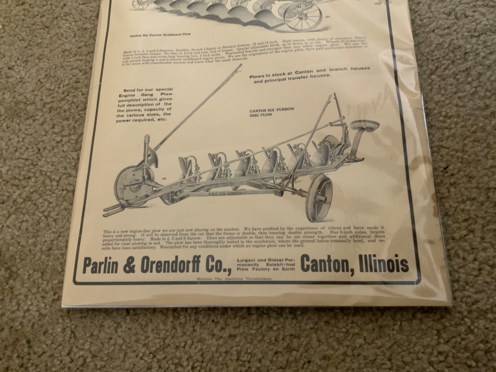 1906 Full Page Ad Parlin & Orendorff Canton, Illinois Engine Gang Plows